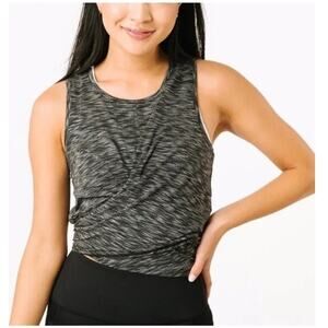 Zyia Top Women's Large Infinity Tank Gray Black Split Tie Front Cropped